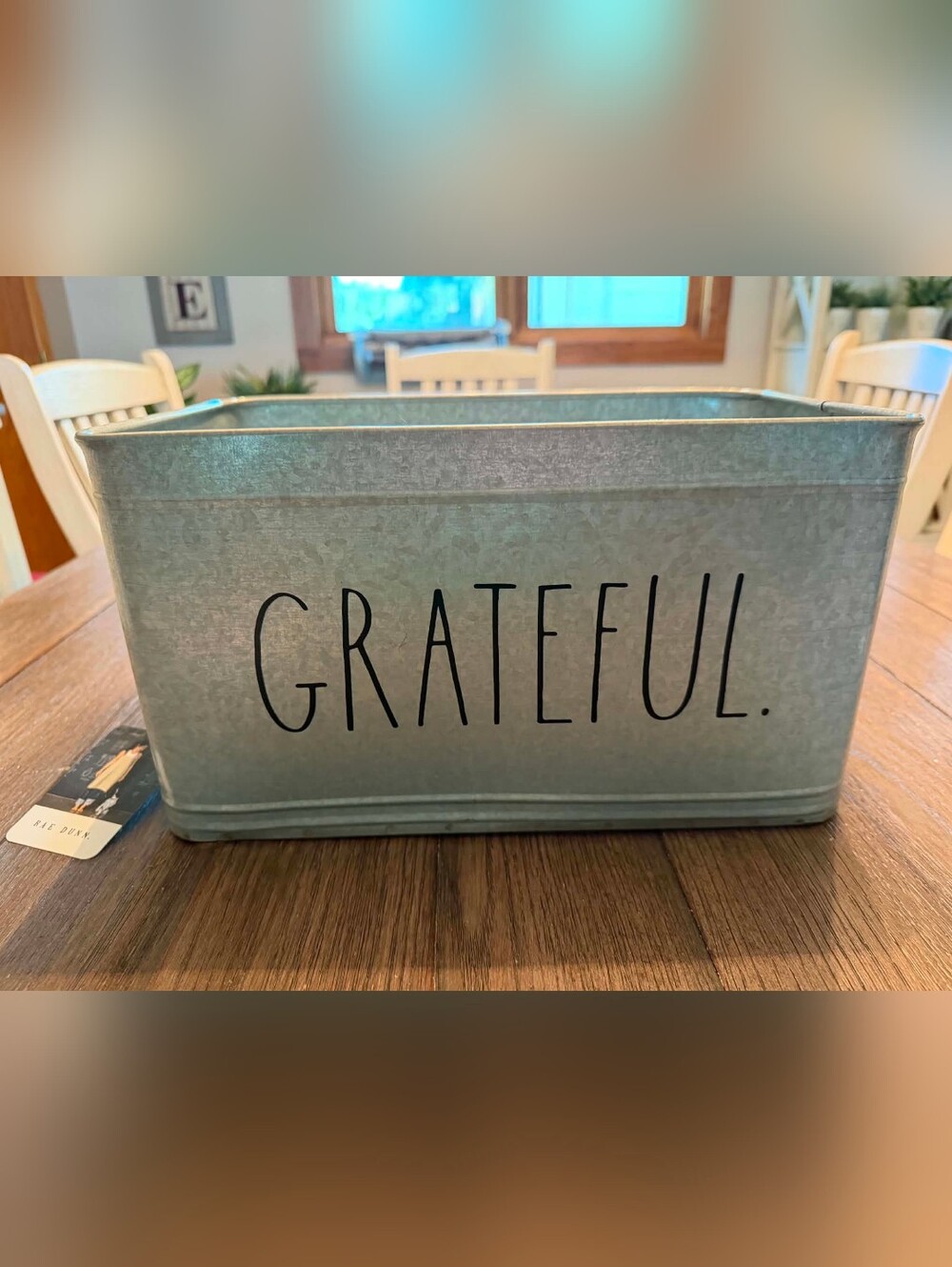 NWT Rae Dunn "Grateful" Galvanized Storage Basket, 14"×8"×7.5
